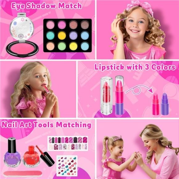 41 Pcs Makeup Kit, Washable Makeup Set Toy with Cosmetic Case  For Kids - Picture 3 of 6